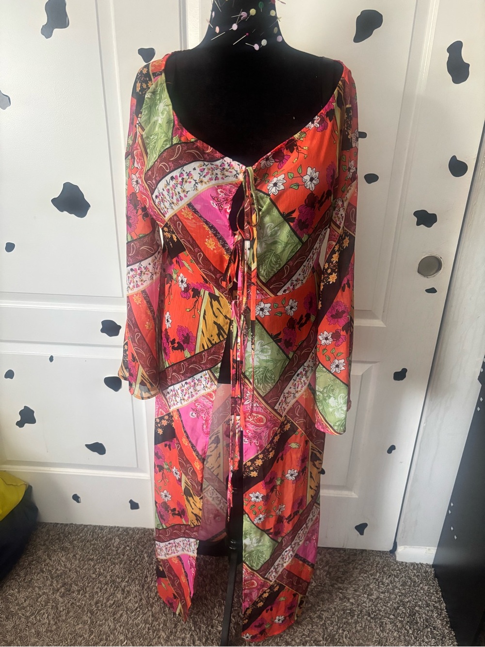 SHEIN Orange Pink Green Multi-Print Long Swim Coverup
